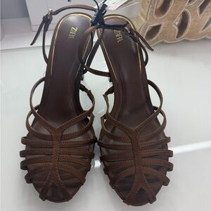 Zara Brown Strappy Heeled Sandals